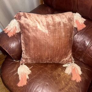 Anthropologie Navy/Blush Velvet Pillow